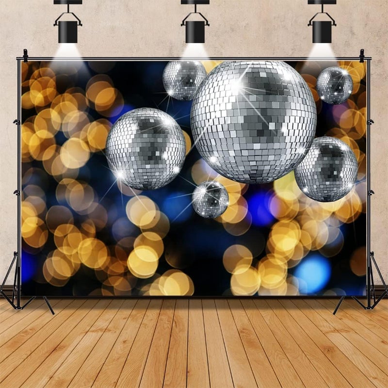 Renaiss 9x6ft Sliver Discos Ball Party Backdrop Golden Bokeh Neon Night Club Music Dance Stage Theme Photography Background for 70s 80s 90s Discos Theme Party Decor Photo Studio Props - Image 3